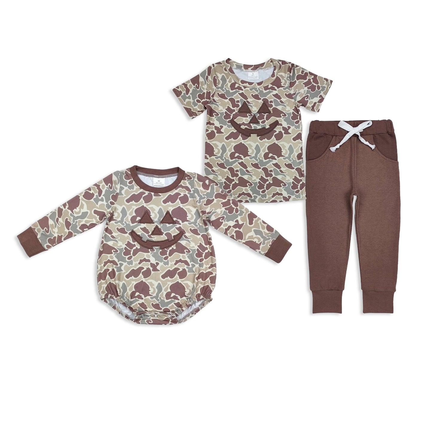 RTS NO MOQ Sibling Baby boy clothes Halloween embrodiery short-sleeved trousers suit & romper