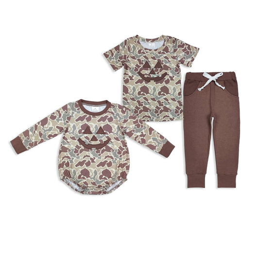 RTS NO MOQ Sibling Baby boy clothes Halloween embrodiery short-sleeved trousers suit & romper