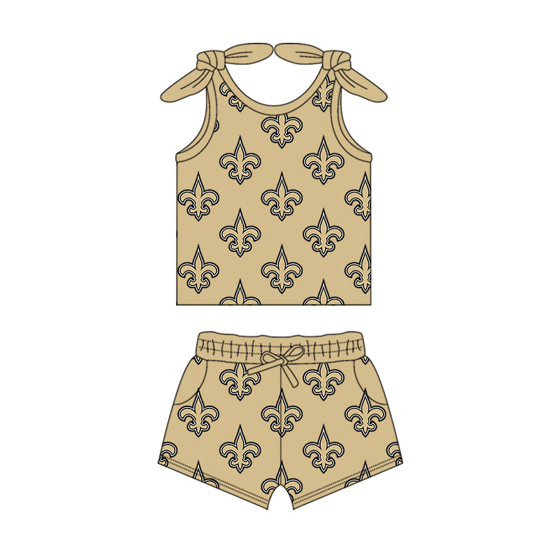 Custom moq 5 mix size milk silk summer teams baby girls clothes team khaki sleeveless shorts sets and skirts sets and dress and jumpsuit-25.7.15