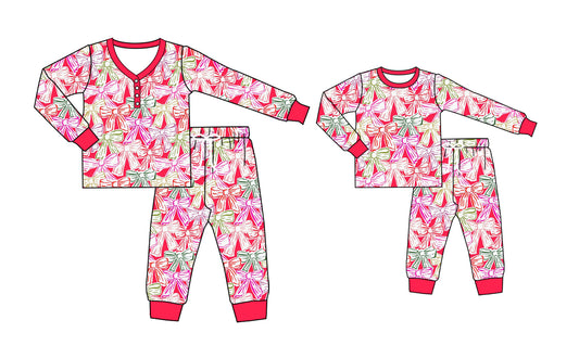 25.5.13 custom each style moq 5eta 4-6week Sibling Sister bow long sleeve pants sets and adult sets match design