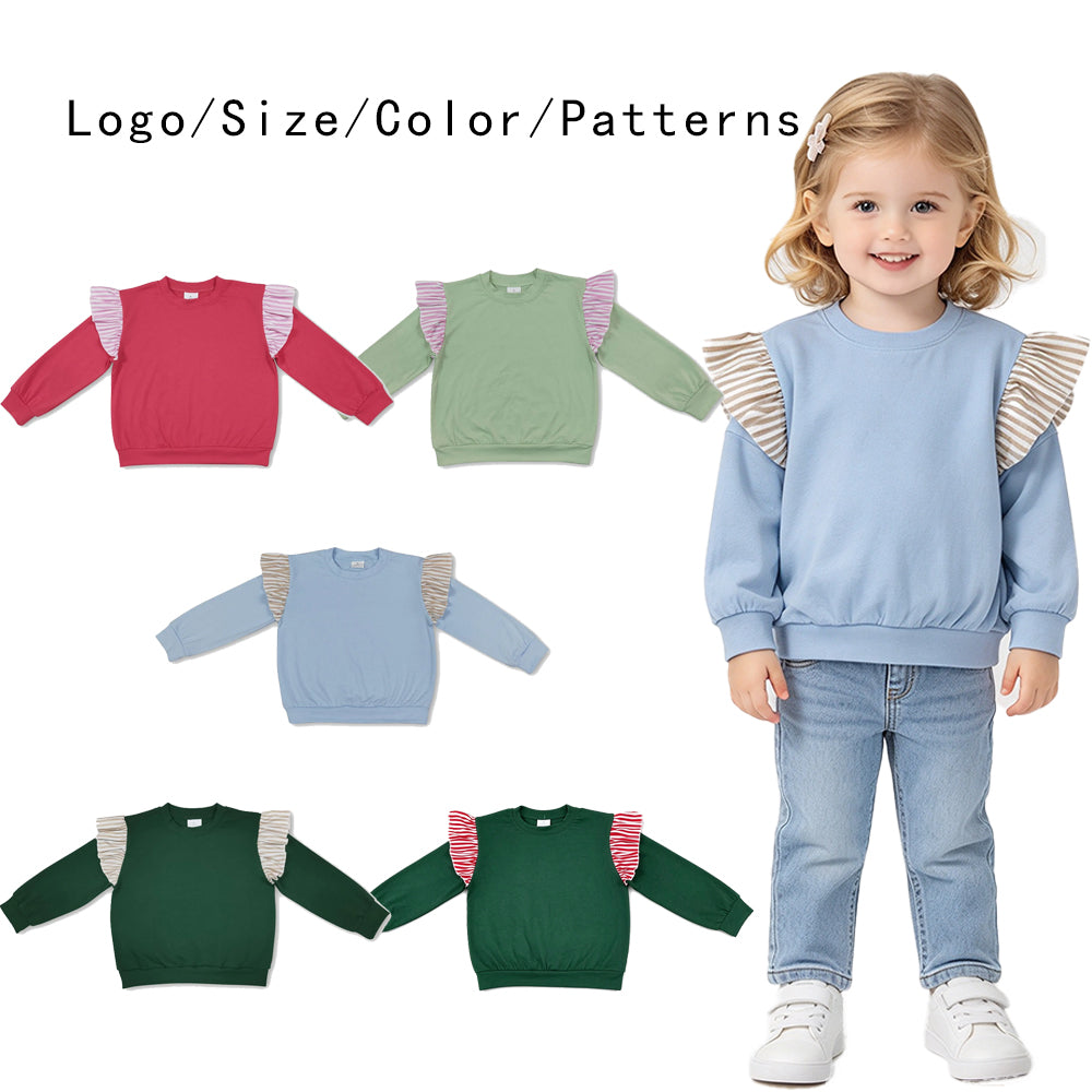 RTS NO MOQ Sibling milk silk Baby Girls Cute Ruffle Shoulder Long Sleeve Casual Fall Winter Top