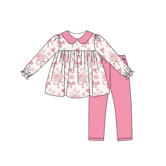 9.8 custom each style moq 5eta 4-6week baby girls clothes bow pink long sleeve pants sets