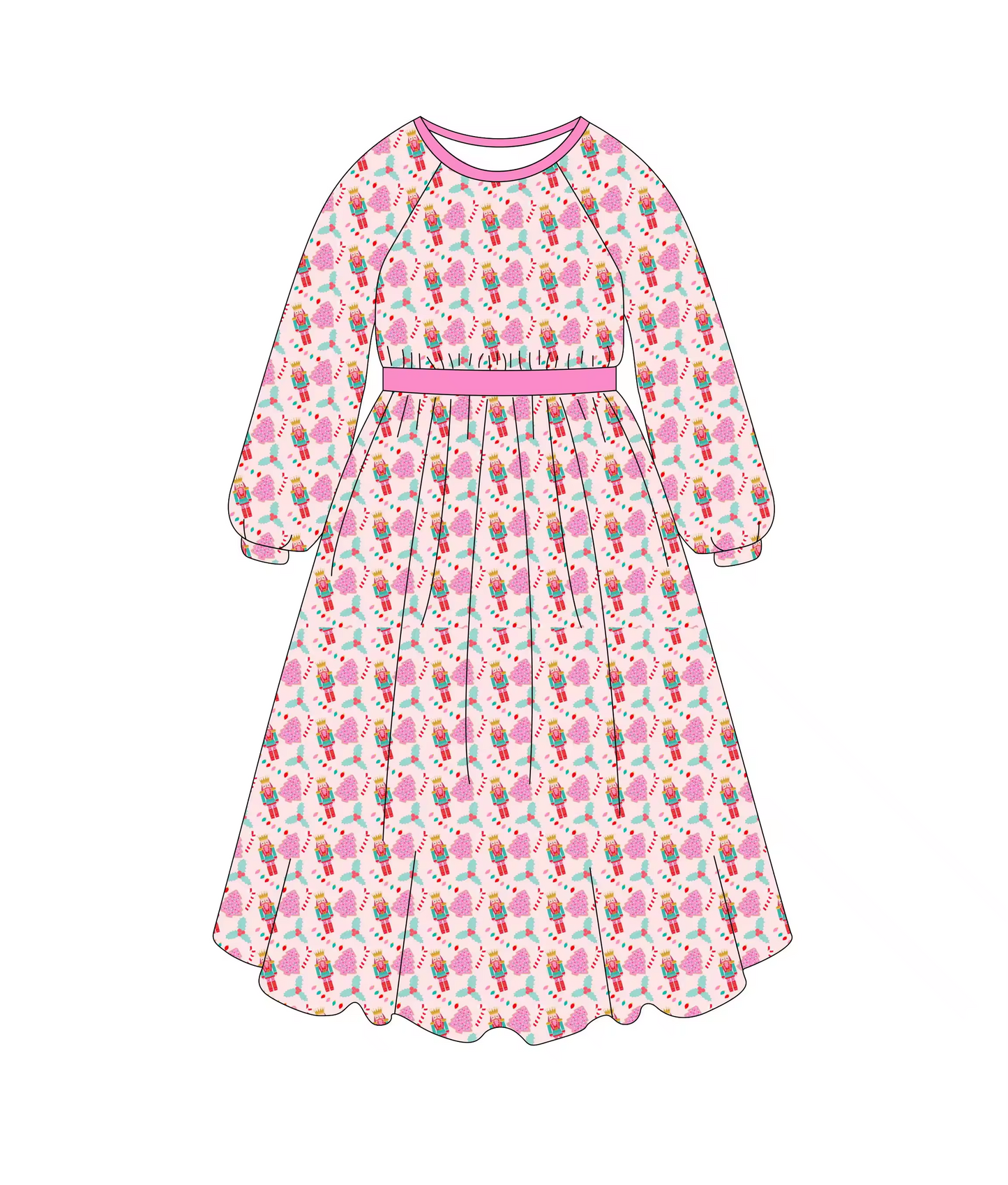 Custom moq 3 eta 6-8weeks  Adult pink long-sleeved dress with puppet knight print