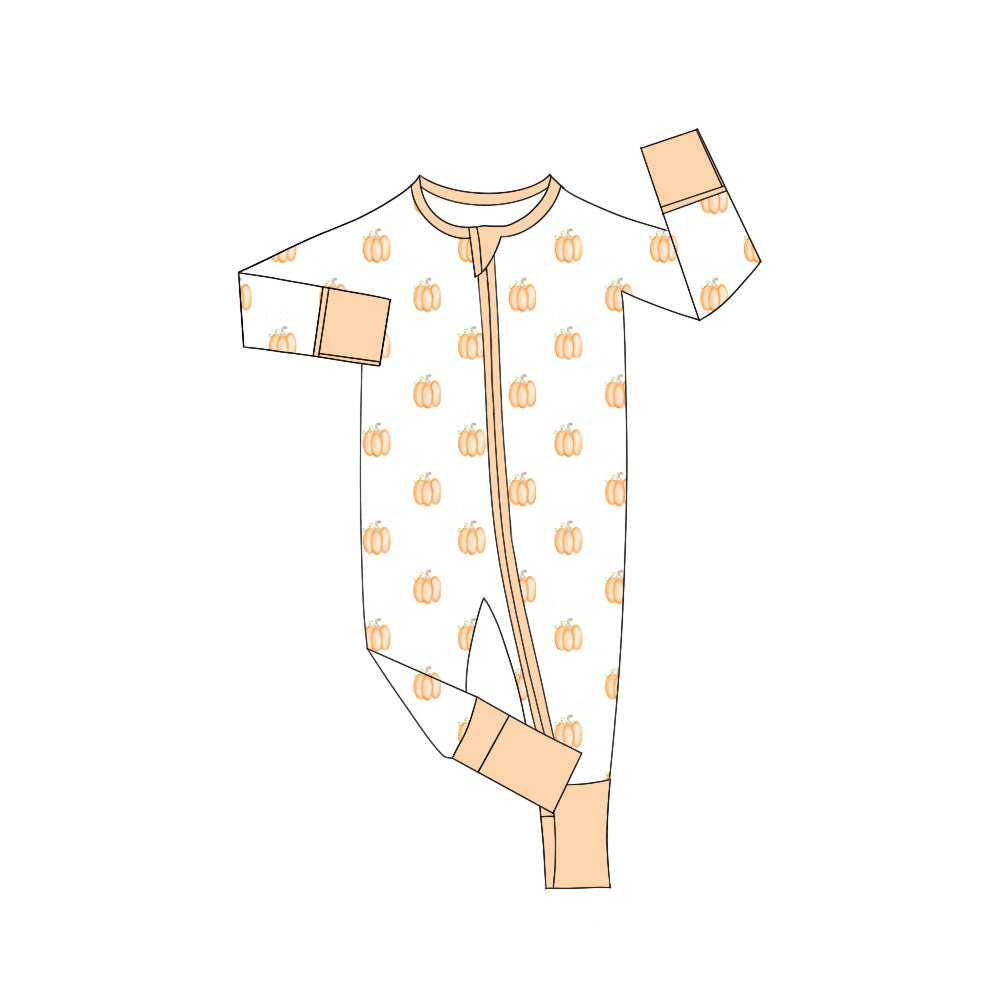 5.20custom each style moq 5eta 4-5week Sibling Sister pumpkin prints orange girls outfits and baby romper match family design