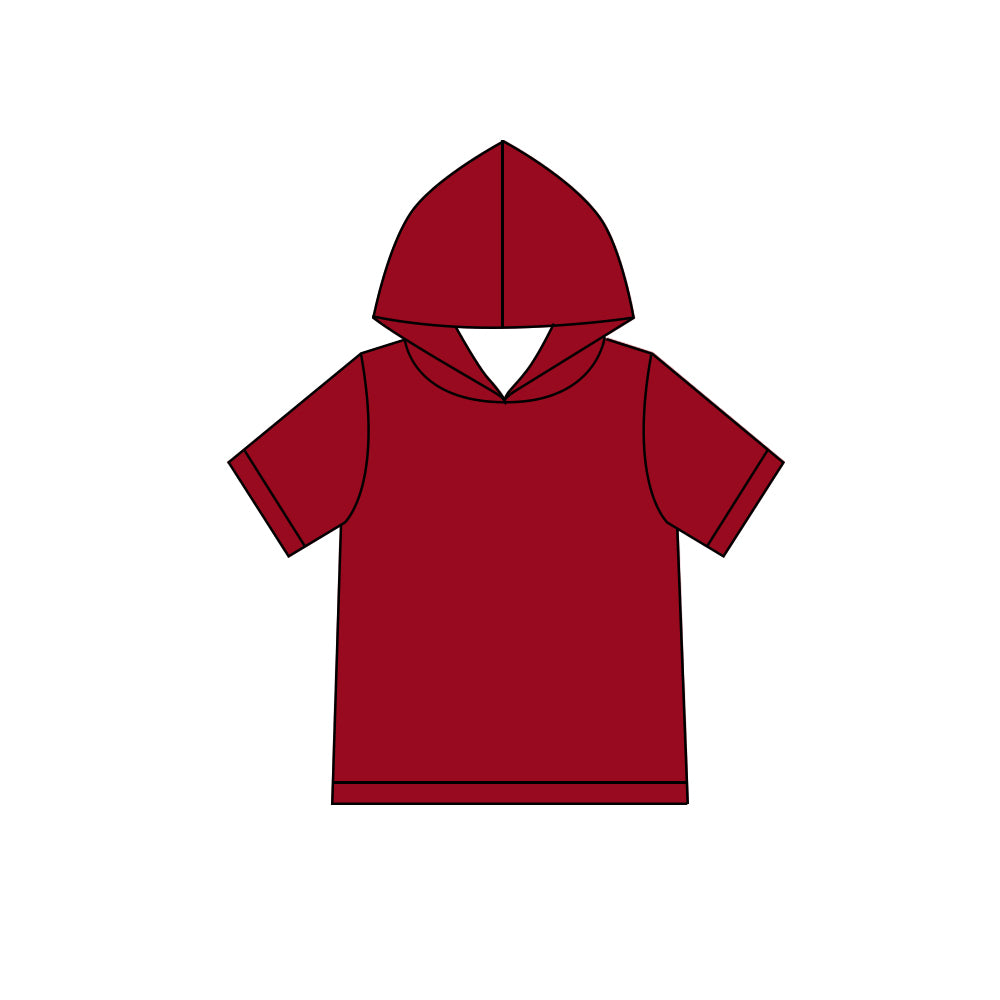 Custom moq 5 boys Blank Cotton Short Sleeve Hooded Top Burgundy Short Sleeve Hooded Top