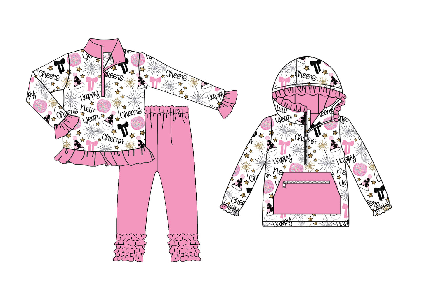 25.8.28 custom each style moq 5eta 4-6week Sibling Sisters happy new year bow baby girl long sleeve pants sets and top match family design