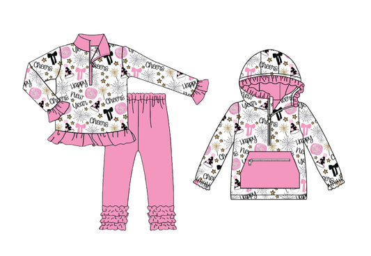 25.8.28 custom each style moq 5eta 4-6week Sibling Sisters happy new year bow baby girl long sleeve pants sets and top match family design