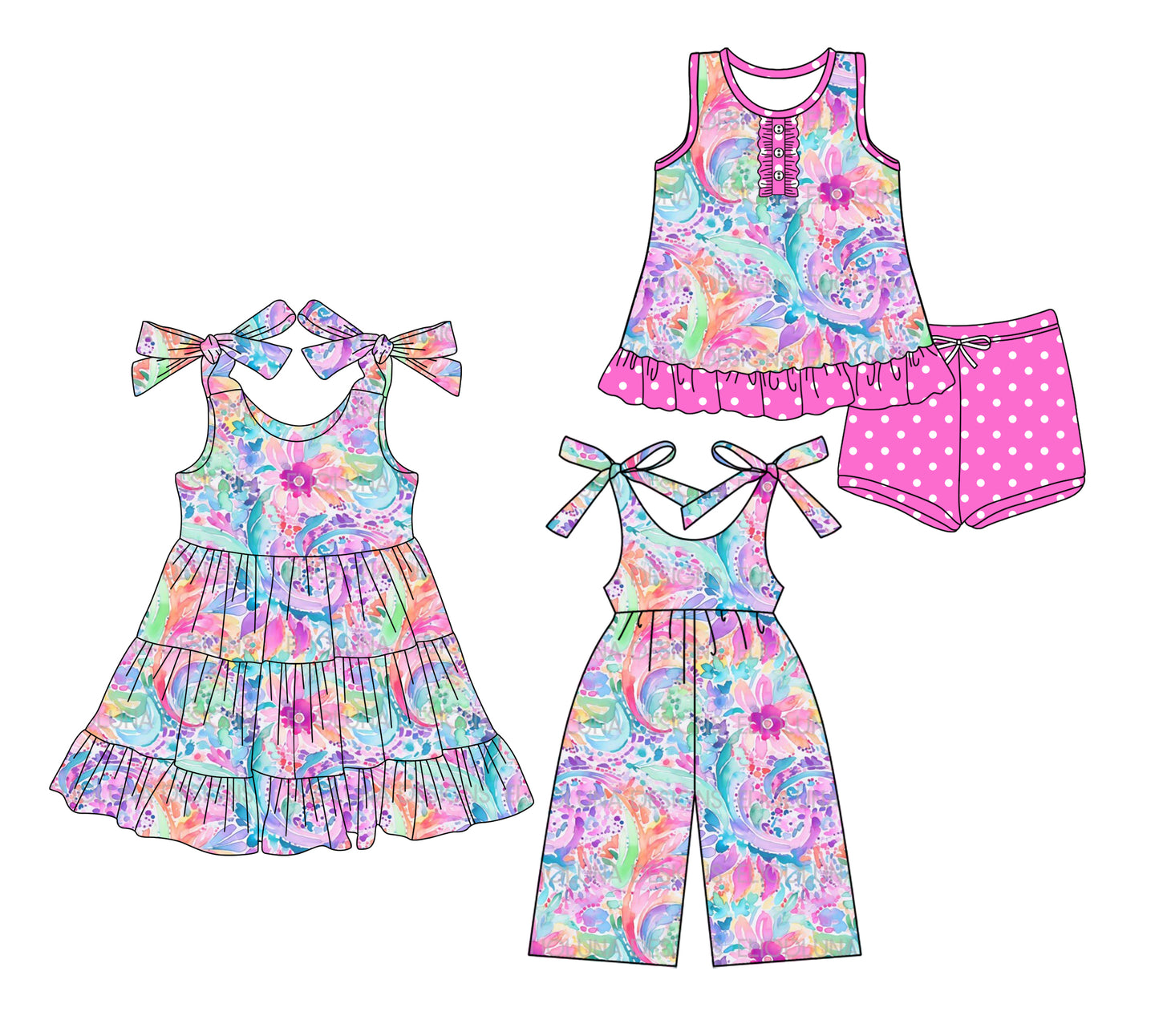 3.19 Custom moq 5 mix size Sibling Baby Girls Sleeveless Top And Shorts Set Dress Jumpsuits Summer Outfit