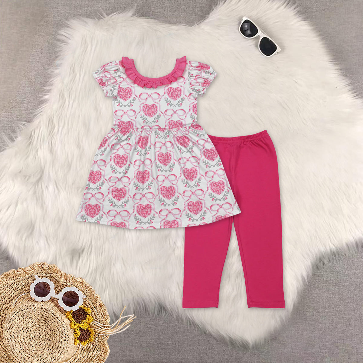 RTS NO MOQ Sibling Baby Girls Clothes short-sleeved pants sets and dress and pant