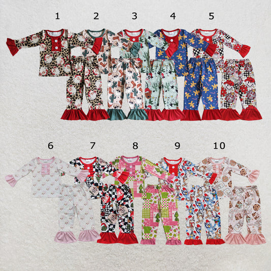 RTS NO MOQ Sibling milk silk Baby Girls Christmas Red Pants Pajamas Clothes Sets