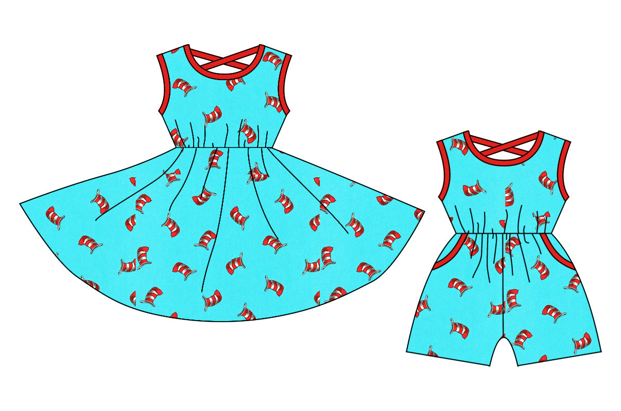 12.20 custom each style moq 5eta 4-6week Sibling Sister dr seuss baby girl short sleeve shorts dress and jumpsuit match design