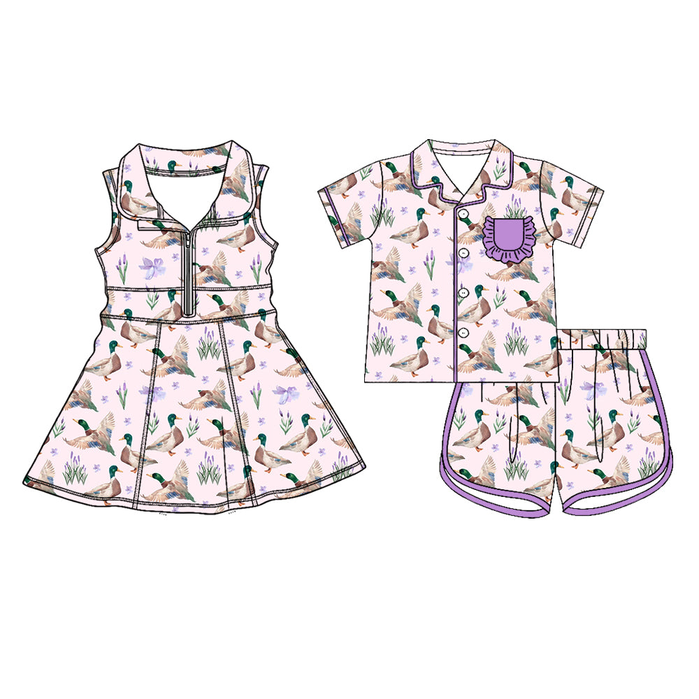 26.1.22 custom each style moq 5 eta 6-8week Sibling Sister duck baby short sleeve shorts sets and dress match design