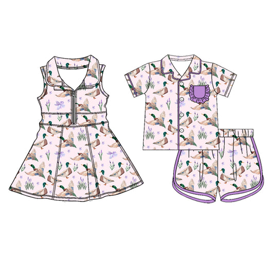 26.1.22 custom each style moq 5 eta 6-8week Sibling Sister duck baby short sleeve shorts sets and dress match design