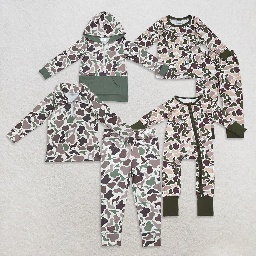 RTS NO MOQ Sibling Baby boys clothes camouflage long-sleeved trousers suit & rompers and tops and top