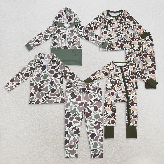 RTS NO MOQ Sibling Baby boys clothes camouflage long-sleeved trousers suit & rompers and tops and top
