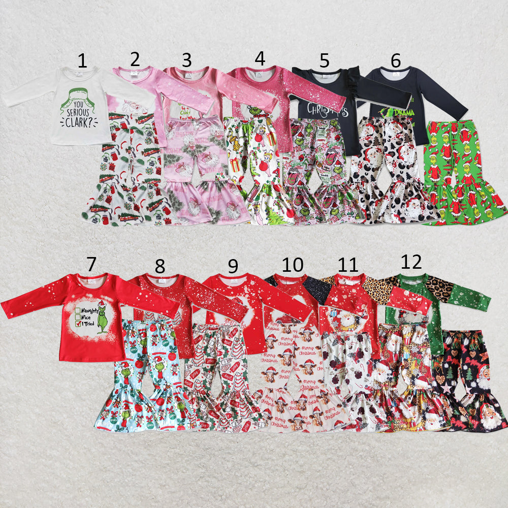 RTS NO MOQ Sibling milk silk Baby Girls Long Sleeve Top Bell Bottom Pants Clothes Set