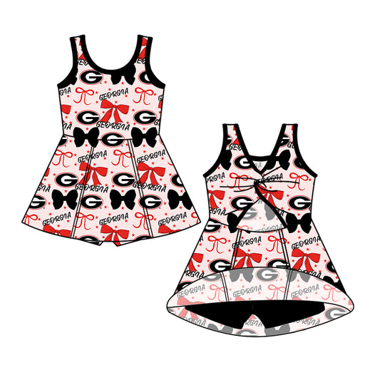 Custom moq 5 mix sizes summer teams baby girls clothes team baseball bow red sleeveless skirt shorts dress-25.6.14