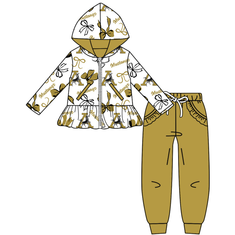 Custom moq 5 mix size milk silk summer teams baby girls clothes bow khaki hooded long sleeve pants sets and boy sets and dress and hooded top and pant-25.8.18