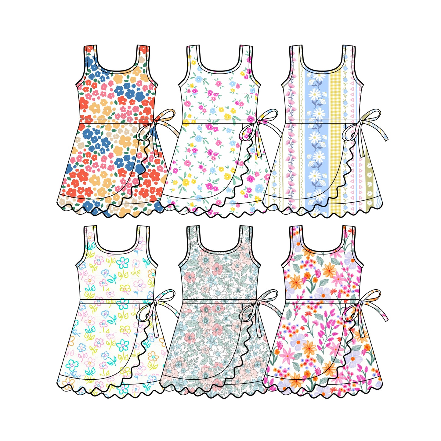 3.16 Custom moq 5 mix size Sibling Baby Girls Sleeveless Colorful Floral Knee Length Dresses Yoga Active Clothes