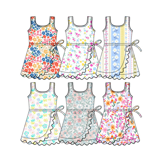 3.16 Custom moq 5 mix size Sibling Baby Girls Sleeveless Colorful Floral Knee Length Dresses Yoga Active Clothes