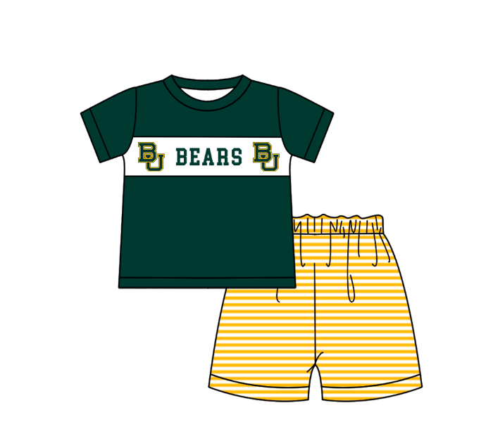 Custom moq 5 mix size milk silk summer teams baby girl boys clothes Dark green short sleeve shorts sets 2  and dress and rompers 2 series