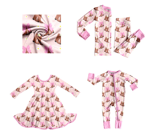 25.8.11 custom each style moq 5eta 4-6week Sibling Sisters boot bow baby girl long sleeve pants sets and dress and rompers match family design