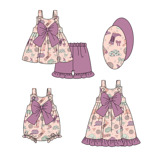 2.27 custom each style moq 5eta 4-6week Sibling Sisters boots baby girl short sleeve shorts sets and dress and rompers match family design