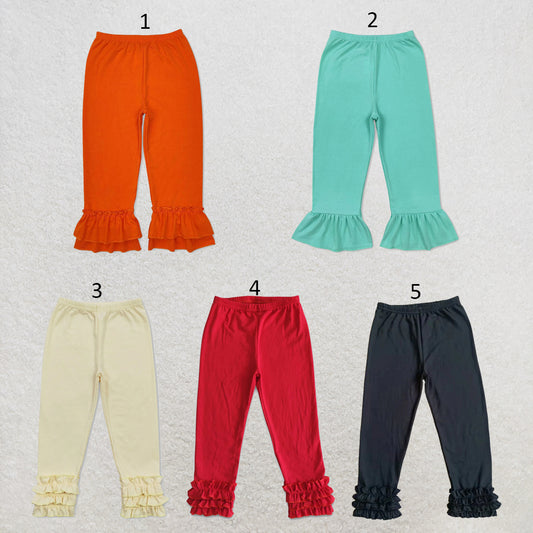 RTS NO MOQ Sibling cotton Baby Girls Solid Color Cotton Icing Ruffle Leggings Casual Bottoms