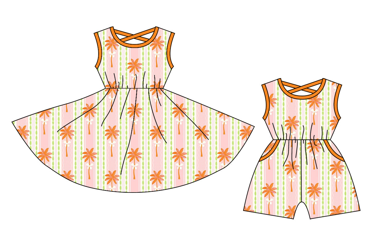 12.25 custom each style moq 5eta 4-6week Sibling Sister floral baby girl short sleeve shorts dress and jumpsuit match design