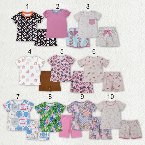 RTS NO MOQ Sibling Baby Girls Summer Clothes Set Short Sleeve Colorful Flowers Top with Shorts Cute Infant Outfit