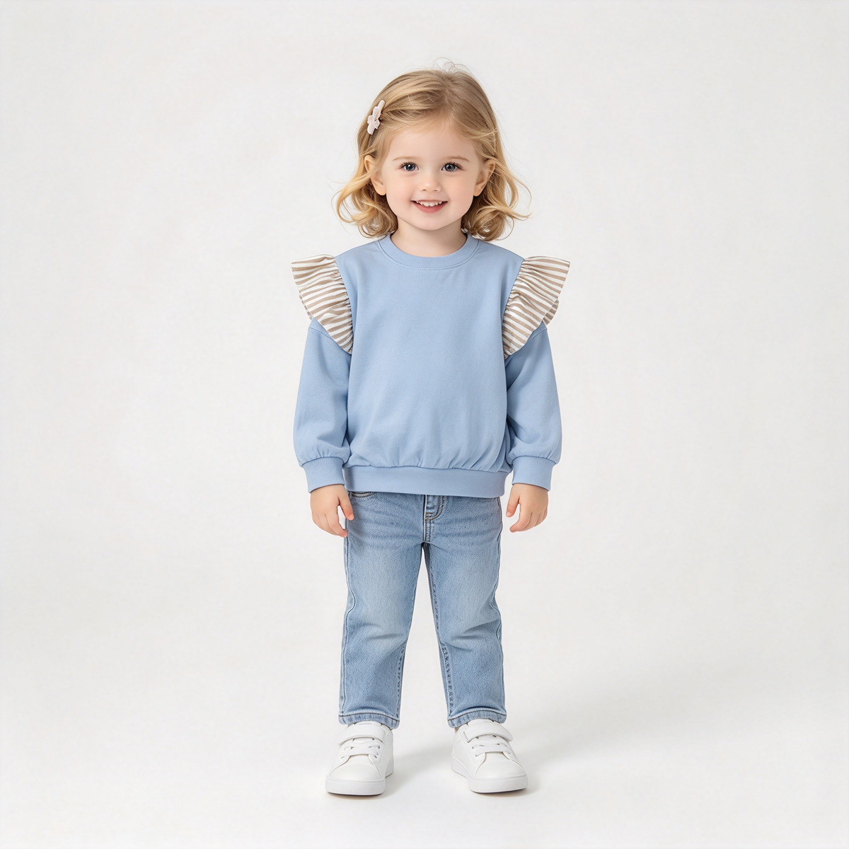 RTS NO MOQ Sibling milk silk Baby Girls Cute Ruffle Shoulder Long Sleeve Casual Fall Winter Top
