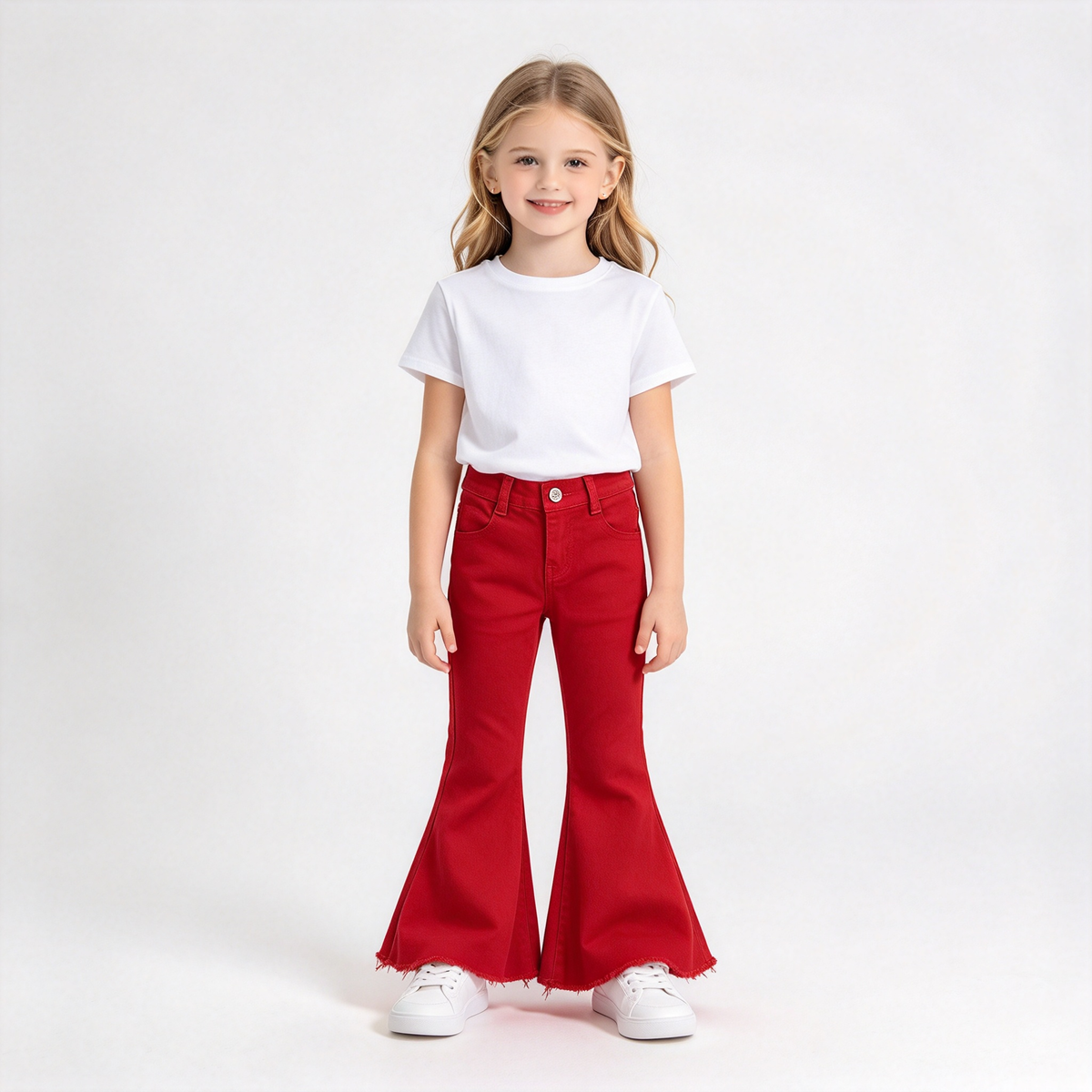 RTS NO MOQ Sibling Denim Baby Girls Solid Color Flare Bell Bottom Denim Pants