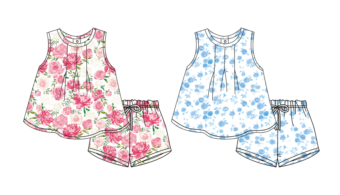 12.10 custom each style moq 5eta 4-6week Sibling Sister floral baby girl short sleeve shorts fish sets 1 and easter sets 2 match design