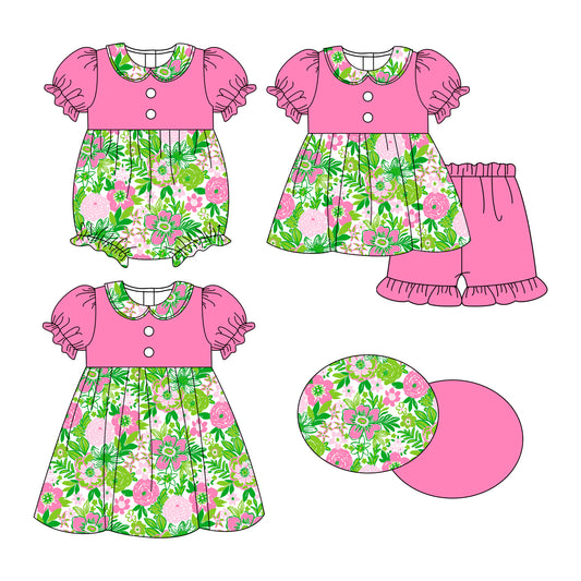 25.10.28 custom each style moq 5 eta 6-8week Sibling Sister floral baby short sleeve shorts sets and romper and dress match design