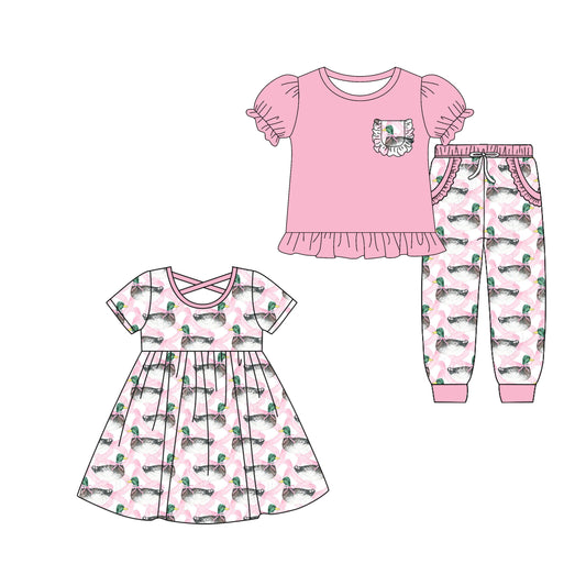 25.5.10 custom each style moq 5eta 4-6week Sibling Sister duck pink baby girl pants sets and dress match family design