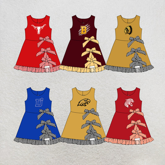 custom moq 5 mix size MSD070705 Baby Girls Checked Bows Yoga Short Scallop Knee Length Active Dress