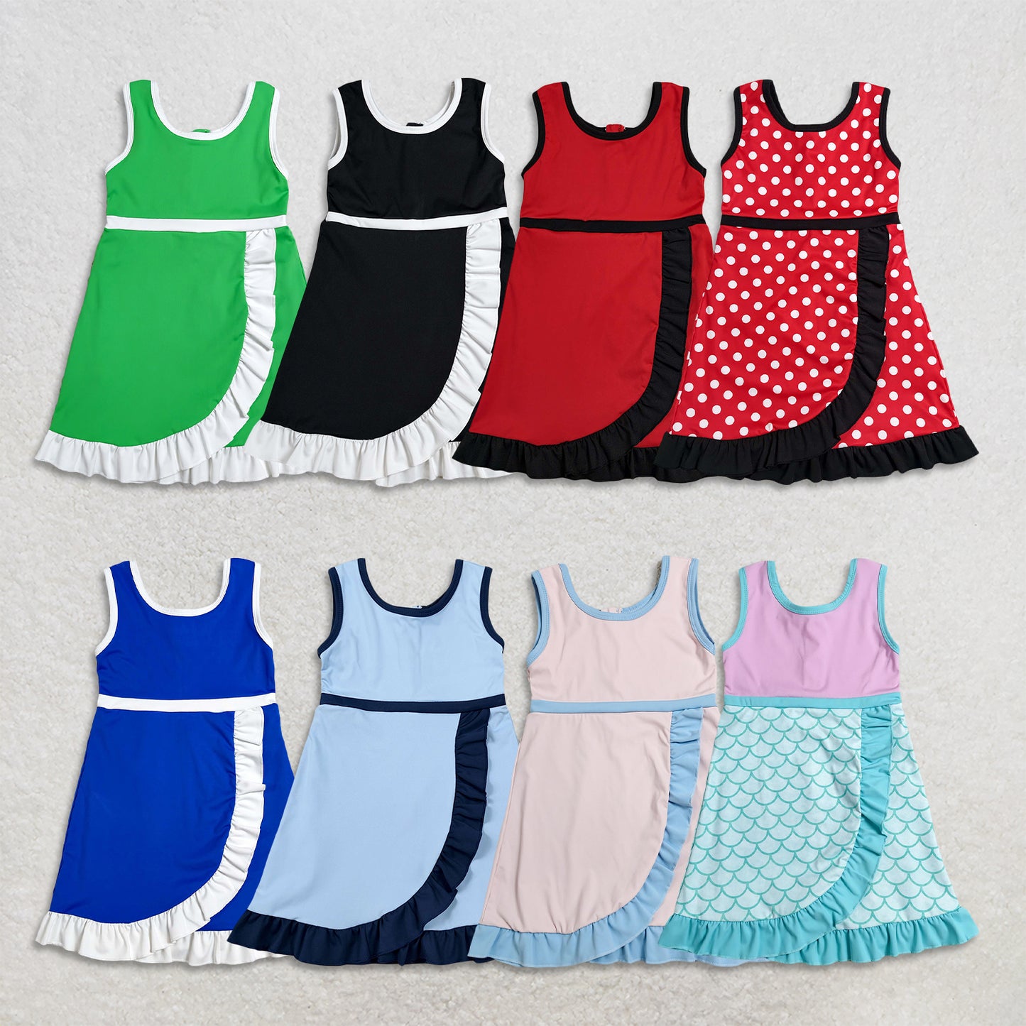 RTS NO MOQ Sibling yoga fabric Baby Girls Sleeveless Knee Length Yoga Active Skort Dresses