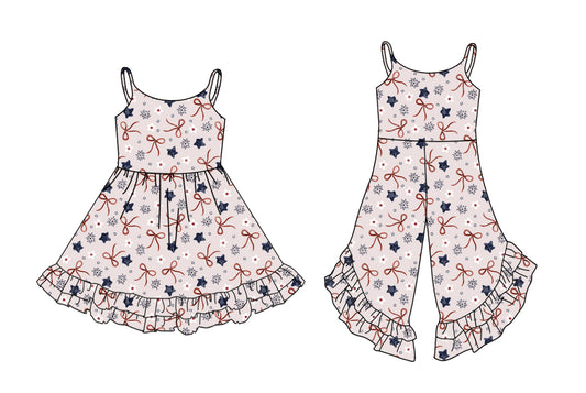 25.12.27 custom each style moq 5 eta 6-8week Sibling Sister bow baby short sleeve dress and jumpsuit match design