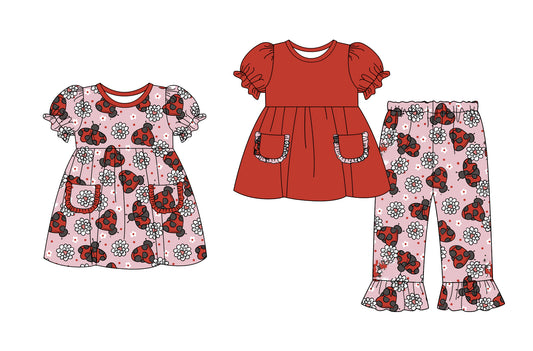 25.9.10 custom each style moq 5eta 4-6week Sibling Sisters floral baby girl short sleeve pants sets and dress match family design