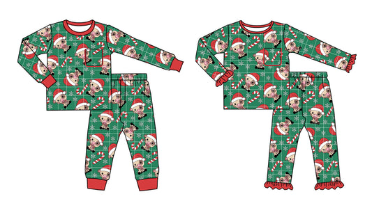 25.6.18 custom each style moq 5eta 4-6week Sibling Sisters Christmas baby girl long sleeve pants sets 1 and sets 2 match family design