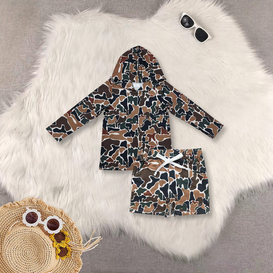 RTS NO MOQ Sibling baby boy clothes camouflage hooded long sleeved set and tops and shorts