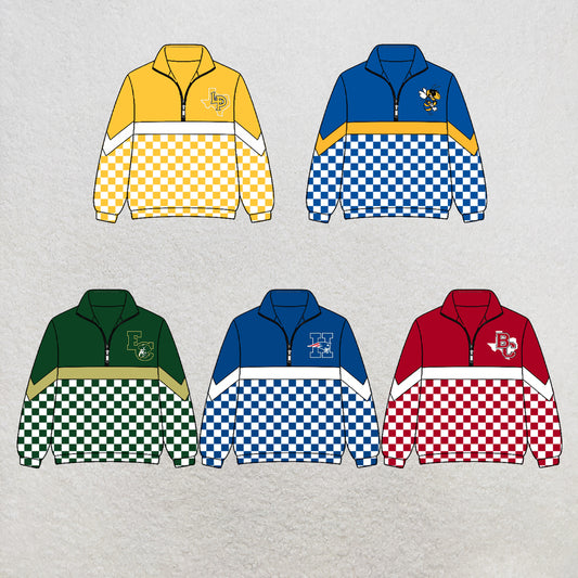 custom moq 5 mix size XY072205 Baby Kids Checked Zip Pullover Long Sleeve Team Top