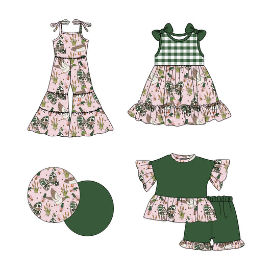 2.24 custom each style moq 5eta 4-6week Sibling Sister camouflage duck baby girl sets and dress and jumpsuit match family design