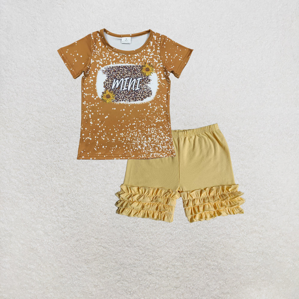 RTS NO MOQ GT0098+C9-1-2 Baby Girls Mini sunflower leopard short Sleeve shirts tops Set