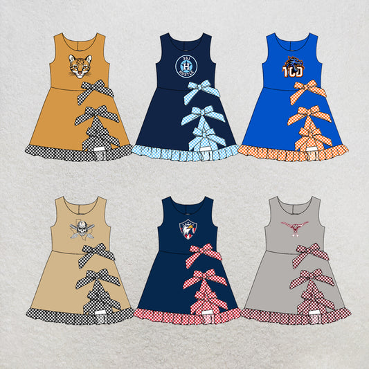 custom moq 5 mix size MSD071005 Baby Girls Checked Bows Yoga Active Short Scallop Knee Length Summer Team Dress