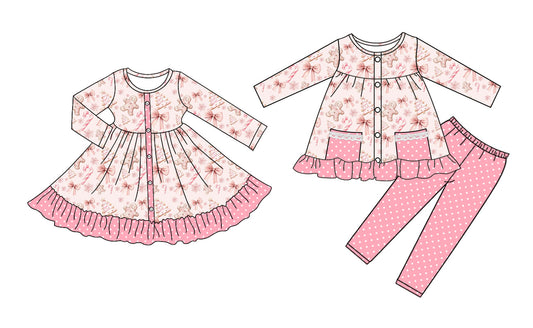 25.8.18 custom each style moq 5eta 4-6week Sibling Sisters Christmas baby girl long sleeve pants sets and dress match family design