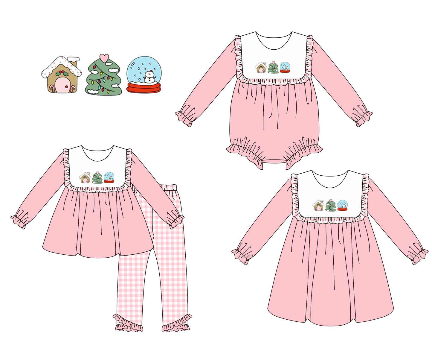 25.7.1 custom each style moq 5eta 4-6week Sibling Sisters Christmas pink baby girl long sleeve pants sets and dress and rompers match family design