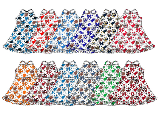 Custom moq 5 mix size milk silk summer teams Baby Girls Strap Stars Bows Yoga Ruffle Knee Length Dresses Activity Wear Cute Kids Clothing