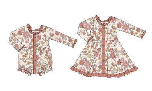25.5.24 custom each style moq 5eta 4-6week Sibling Sisters floral baby girl long sleeve dress and rompers match family design
