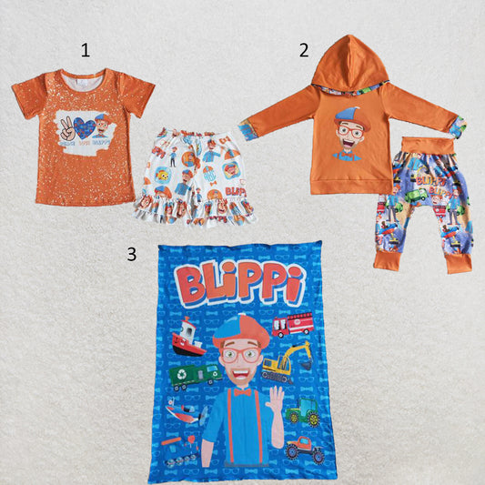 RTS NO MOQ Sibling milk silk Cute Clothes Baby Girl Boys Orange Top Pants Two Piece Set Blankets